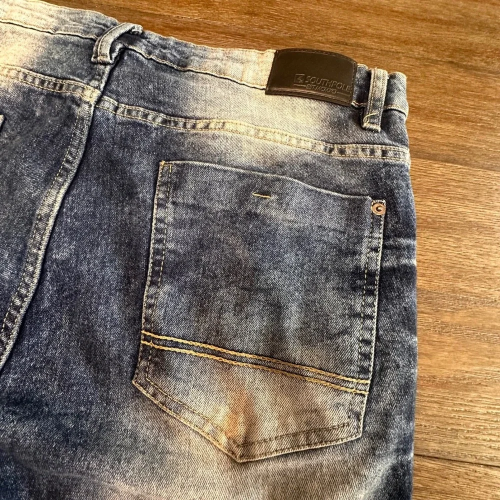 Southpole Denim Biker Streetwear Shorts Mens Size 38 Blue‎ Distressed Cut Off